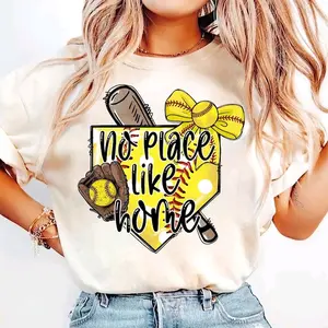 No Place Like Home Softball • T-shirt Tee Shirt Comfortable Unisex Top Casual Sublimation Graphic Sublimation Soft Ball Home Run Mom Sport Bow Bat