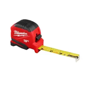 Milwaukee Cinta Métrica Compact 16FT Tools - Red and Black Measuring Tape with Yellow Numbers 16 FT Length