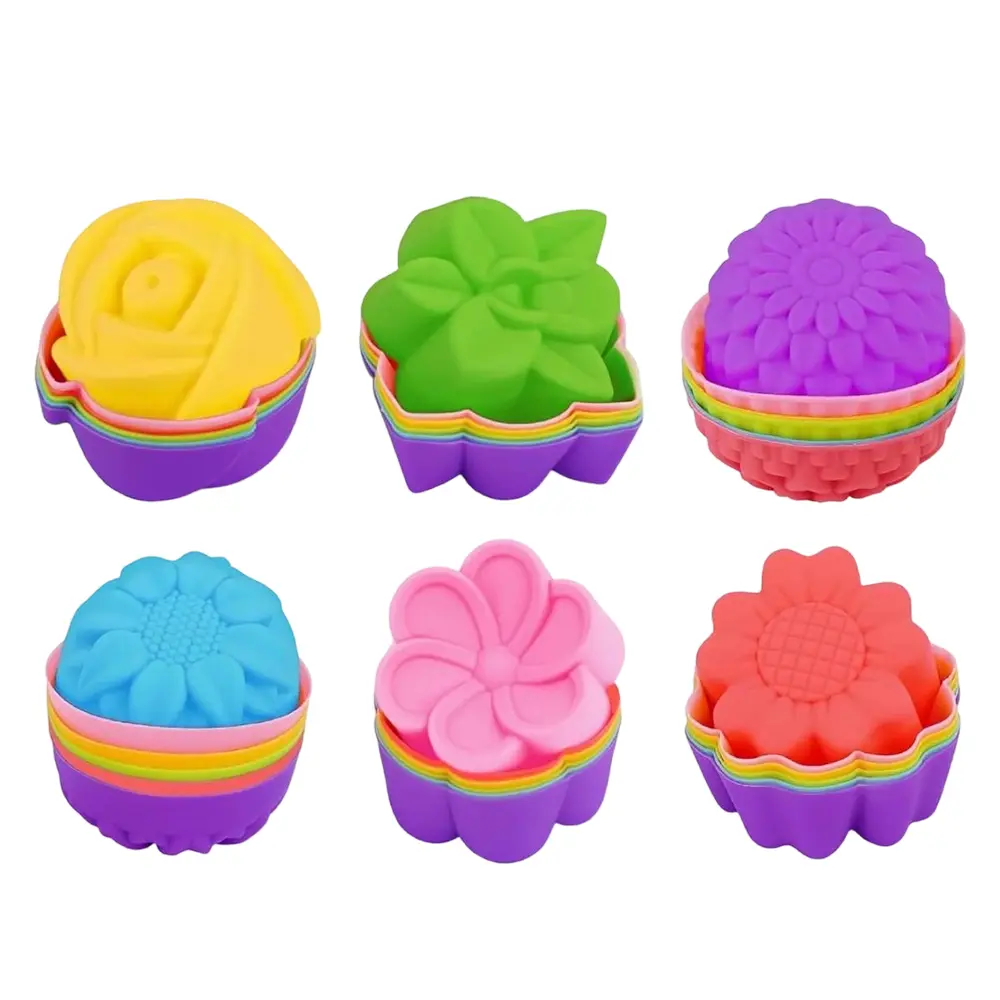 36Pcs Small Reusable Disposable Mini Silicone Molds (2x0.8in) - Floral Multi-Flower Baking Cups, Non-Stick Donut Wrappers, Muffin Liners for Pan, Oven, Microwave, Dishwasher Safe Party Supplies (Home Improvement)