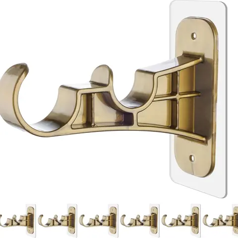 Antimbee 6-Pack No-Drill Double Curtain Rod Brackets, Self-Adhesive Nail-Free Holders, Easy Install Accessory, 13lb Load, 24h Set Time, Home Decoration Essential for Renter Bathrooms