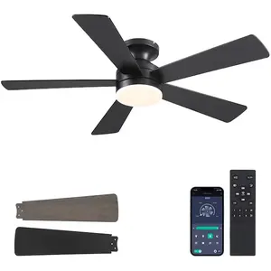 46 in Flush Mount Ceiling Fan with Light Ultra Quiet DC Motor 5 Plywood Blades Reversible Airflow 6 Speed Remote and App Control 3 CCT Dimmable LED for Bedroom and Living Room