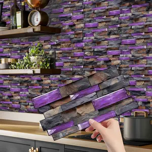 12/24/48 PCS Irregular Purple Crystal Stone Tile Stickers | PVC Crystal Film Waterproof Oil-Proof Kitchen Bathroom Decor (XY-HTP)