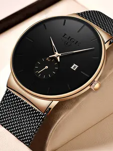 LIGE Men's Minimalist Casual Watch, 30M Water-Resistant, Stainless Steel Mesh Band