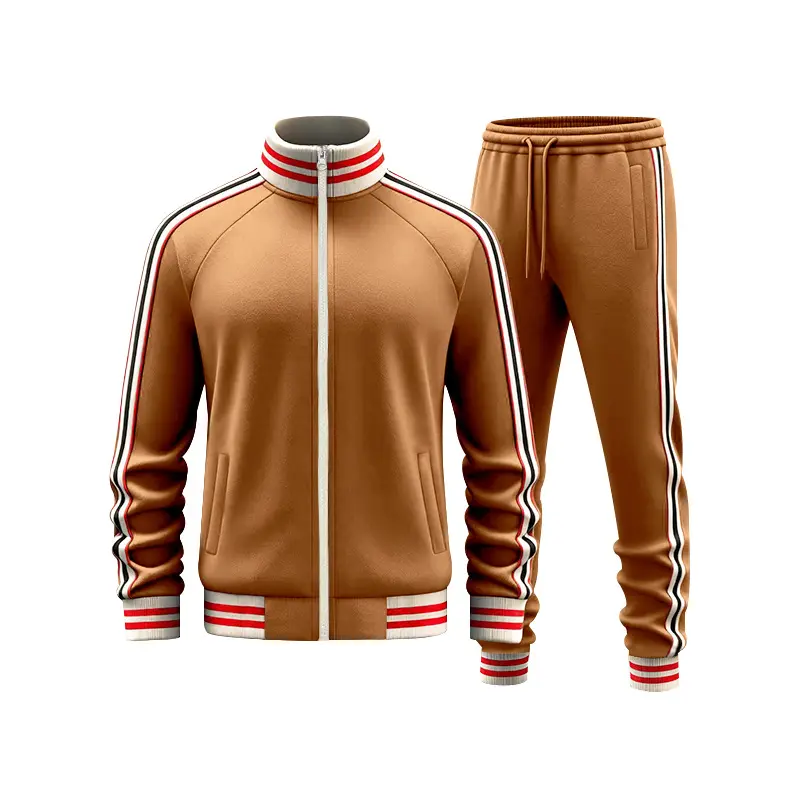Men's Fleece Lined Tracksuit Set, Fall Winter Stripe Color Block Zip Up Jacket and Jogger Pants, Warm Athletic 2 Piece Outfit for Gym, Running, Travel, Casual Streetwear
