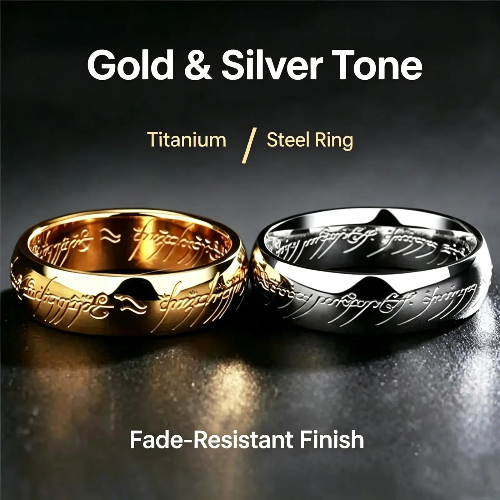 Men's titanium and steel engraved ring. High-quality polished stainless steel bracelet. Casual wedding ring, men's and women's rings.