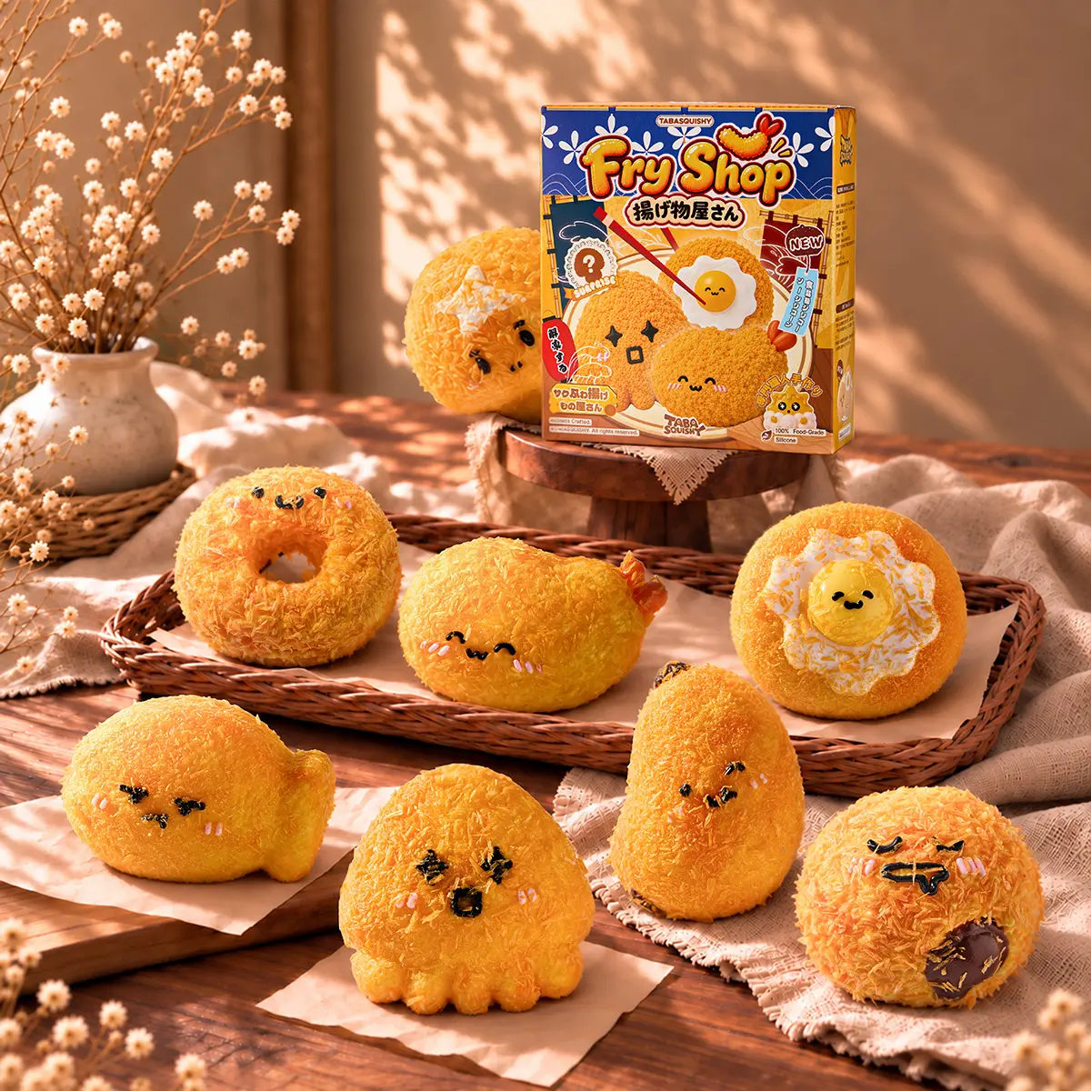 TABASQUISHY apanese Tempura  Taba Squishy  Blind Box | Slow Rise Squishy Toys, Cute Food Themed Bag Charms, Stress Relief Collectible Gift**