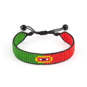 Portugal Flag Bracelet: Handmade Bracelet,Adjustable Beaded Boho-Style Rope Bracelet with Patriotic Design