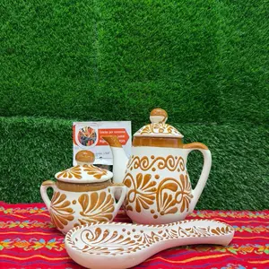 Coffe Set Pack Relieve Cielito Lindo, color Mamey (Azucarera, Tetera y Porta Cuchara).