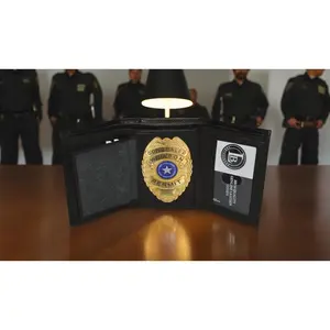 LEATHER BADGE ID HOLDER 'SHIELD' SHAPE TRIFOLD WALLET NEW VERY RARE WALLET