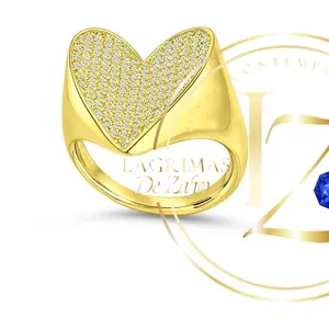 COD1001  Long Heart Ring with Clear Zircon for Everyday Wear Elegant Jewelry
