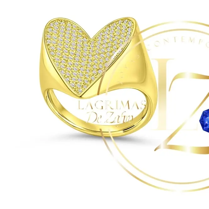 COD1001  Long Heart Ring with Clear Zircon for Everyday Wear Elegant Jewelry