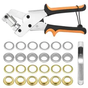 3/8 Inch 10mm Grommet Tool Kit Heavy Duty Handheld Grommet Press Pliers Easy and Safe to Punch Eyelet Hole Eyelet Plier with 500 count Golden Grommets for Fabrics, Canvas, awnings
