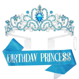 Princess Crown and Birthday Sash Set,Birthday Girl Crown  Tiara for Women Birthday Decorations for Girls Happy Birthday Accessories Birthday Gifts