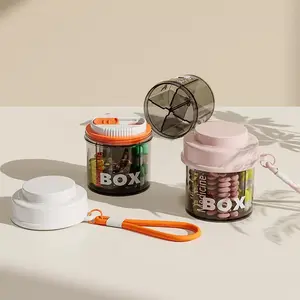 1 Pack Easy-To-Hold Small Round Pill Organizer With Drative Strap, 4 Compartments, Compact Travel Pill Box Case, Portable Anoistureproof To Store Vitamins, Medication And Supplements surprise