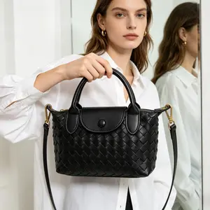 2026 New PU Leather FashionCommuter Messenger Bag, Women's topHandle Handbag Fashion Travel Daily Satchel,Small Woven Crossbody Bags Purse for WomenTrendy Leather Dumpling Lightweight MiniHandbag