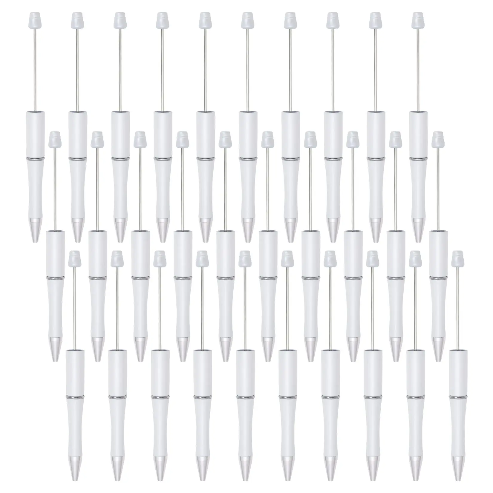 30 Pack White Beadable Pens Set,Cute Cool Pens,Black Ink Plastic Bead Ballpoint for Students Teacher Women Men Bridal Graduation Office School Supplies Christmas Party Gifts,DIY Hand Tools Kits