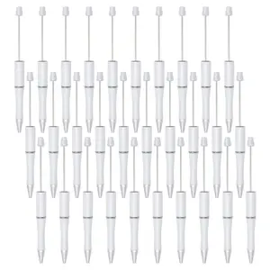 30 Pack White Beadable Pens Set,Cute Cool Pens,Black Ink Plastic Bead Ballpoint for Students Teacher Women Men Bridal Graduation Office School Supplies Christmas Party Gifts,DIY Hand Tools Kits