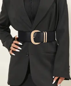 XZQTIVE Women's Wide Elastic Waist Belt with Gold Buckle Stretchy Leather Waistband for Dresses Fashionable and Stylish