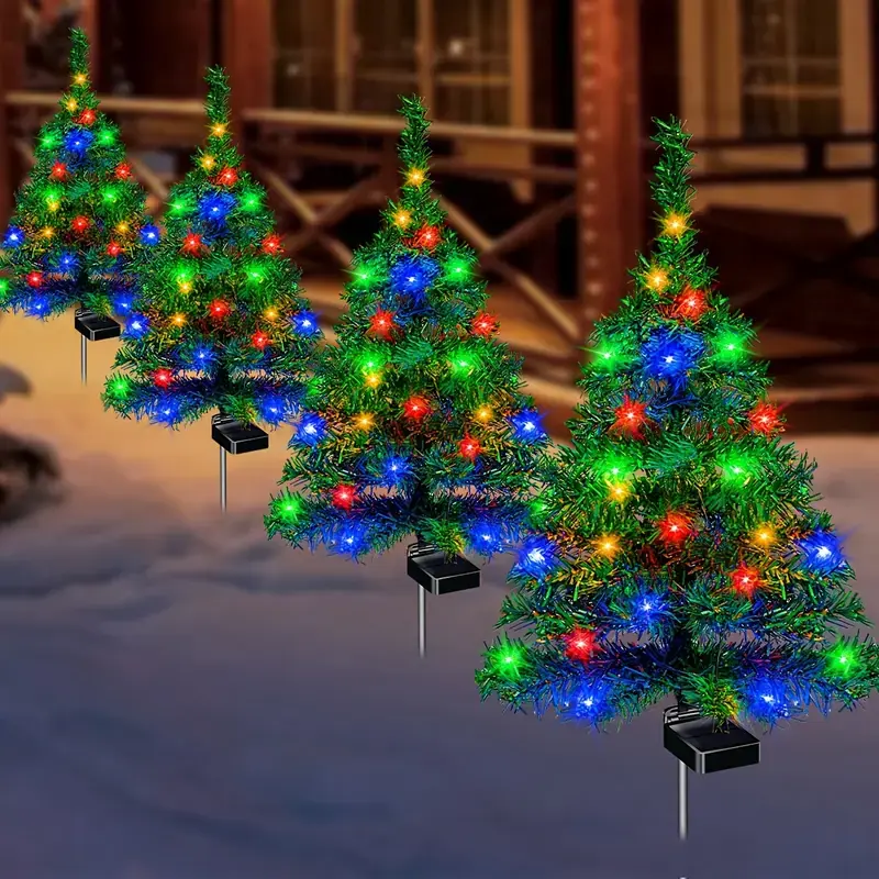 4-Piece Solar Christmas Tree Lights Set - Home Festive Party Decor, Outdoor Courtyard Garden Pathway Atmosphere Lights