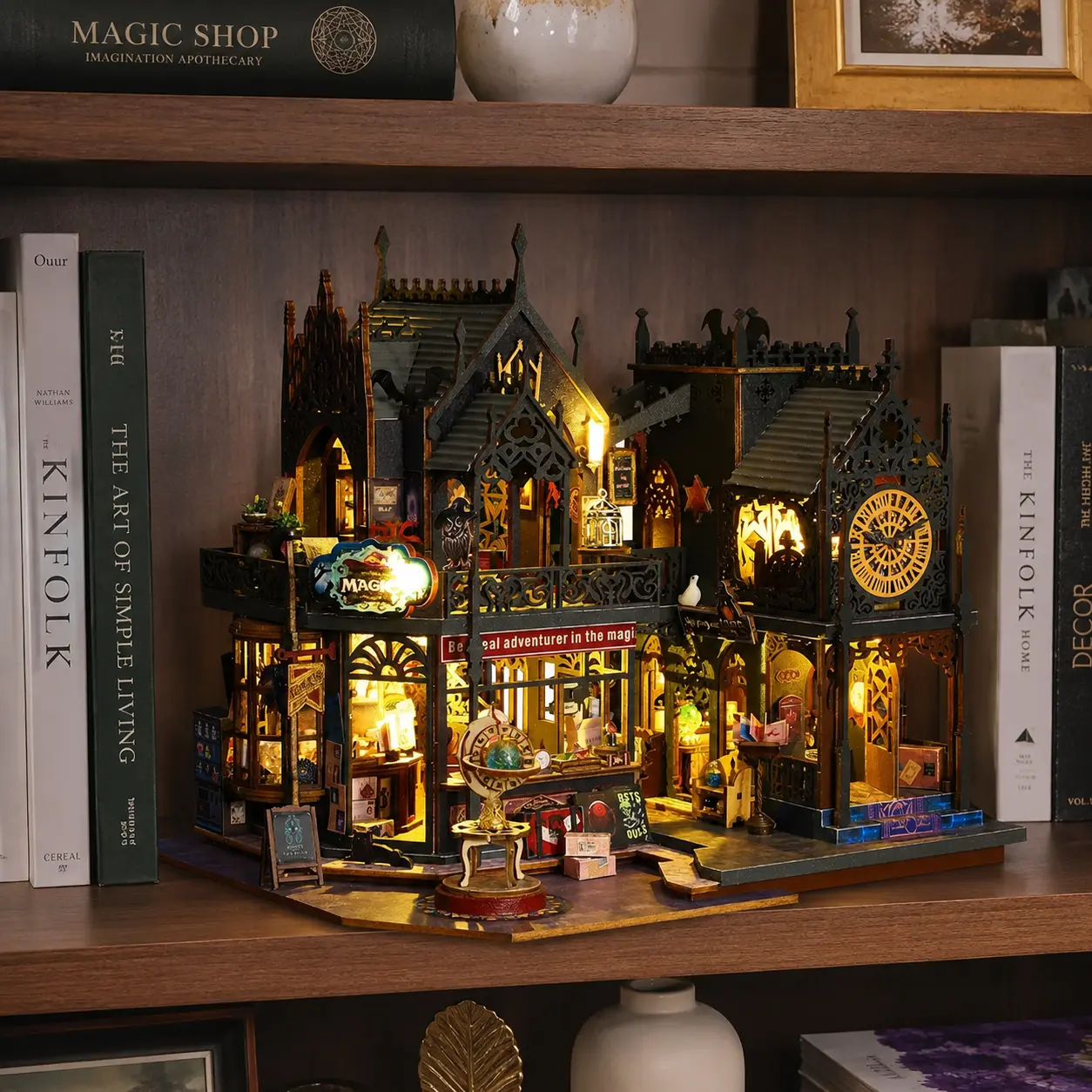 DIY Magic City Dollhouse Kit, Lighted Wooden Miniature Building Model with Sound