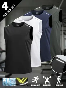 4-pack Men's Summer Breathable Cool Outdoor Sports Short Sleeve Oversized Trendy Sleeveless T-Shirt For Men summer outfitsFitness Running Summer Outfits Men’s Shirts Gifts For Him Tees Menswear Top Tropical graphic tee   tee