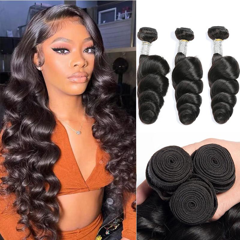 BINF Loose Wave Bundles Human Hair 1B Unprocessed Brazilian Virgin Human Hair Loose Wave 1/3/4 Bundles Real Human Hair Extension Natural Color BINF Loose Wave Bundles Human Hair 1B Unprocessed Brazilian Virgin Human Hair Loose Wave 1/3/4 Bundles Real Human Hair Extension Natural Color