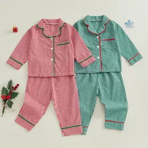 Babamoon Toddler Baby Girl Boys 2Pcs Christmas Pajamas Set Long Sleeve Plaid Print Shirt & Pants Cozy Cotton Sleepwear for 6M-4 Years