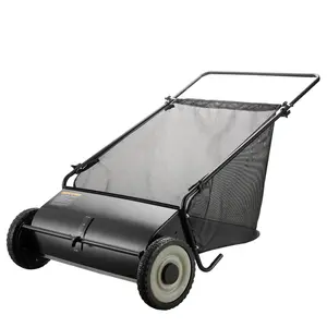 VEVO* Push Lawn Sweeper, 26 Inch Leaf & Grass Collector, Strong Rubber Wheels & Heavy Duty Thickened Steel Durable to Use with Large Capacity 7 ft³ Mesh Collection Bag, 4 Spinning Brushes