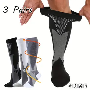 [Compression Socks] 3 Pairs Knee-High Compression Socks for Men & Women - Supportive Nylon Blend for Running, Hiking, Cycling & Marathon - Breathable Mesh Design, Ideal Gift for Parents & Friends, Knee High Socks,summervibes