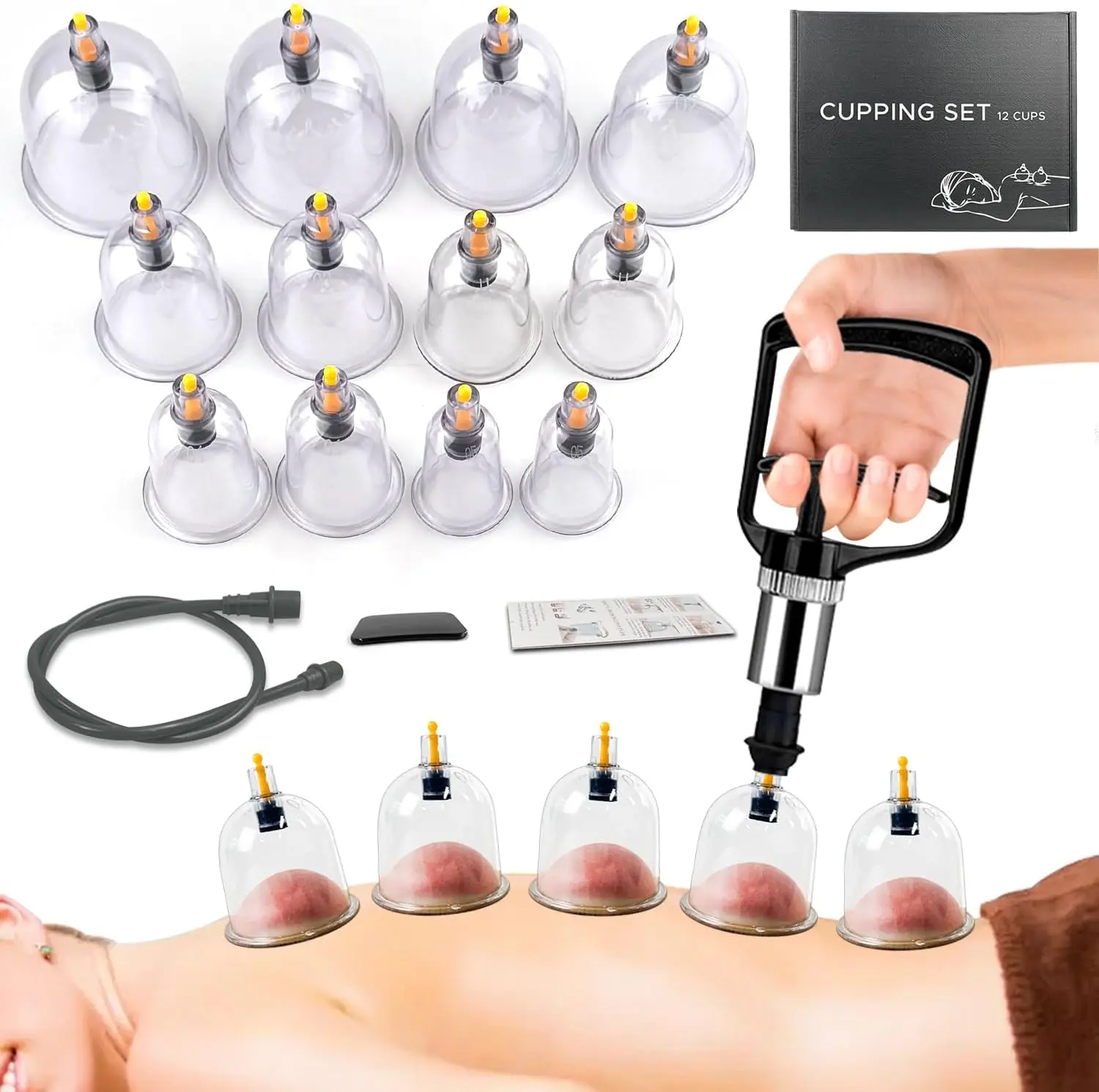 12-Piece Cupping Massage Tool Set with Hand Pump, Stress Relief Manual Massage Tools for Body Care, Muscle Back Pain Relief & Physical Therapy