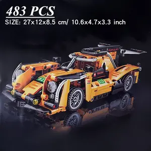 483-Piece Technical-Grade Formula T13 Orange Racing Car Building Block Set, Mechanical Brick-Build Plastic Puzzle Brick Set Car for Hobbyists, Novelty Toy, Building Block Sets, Brick Set Cars