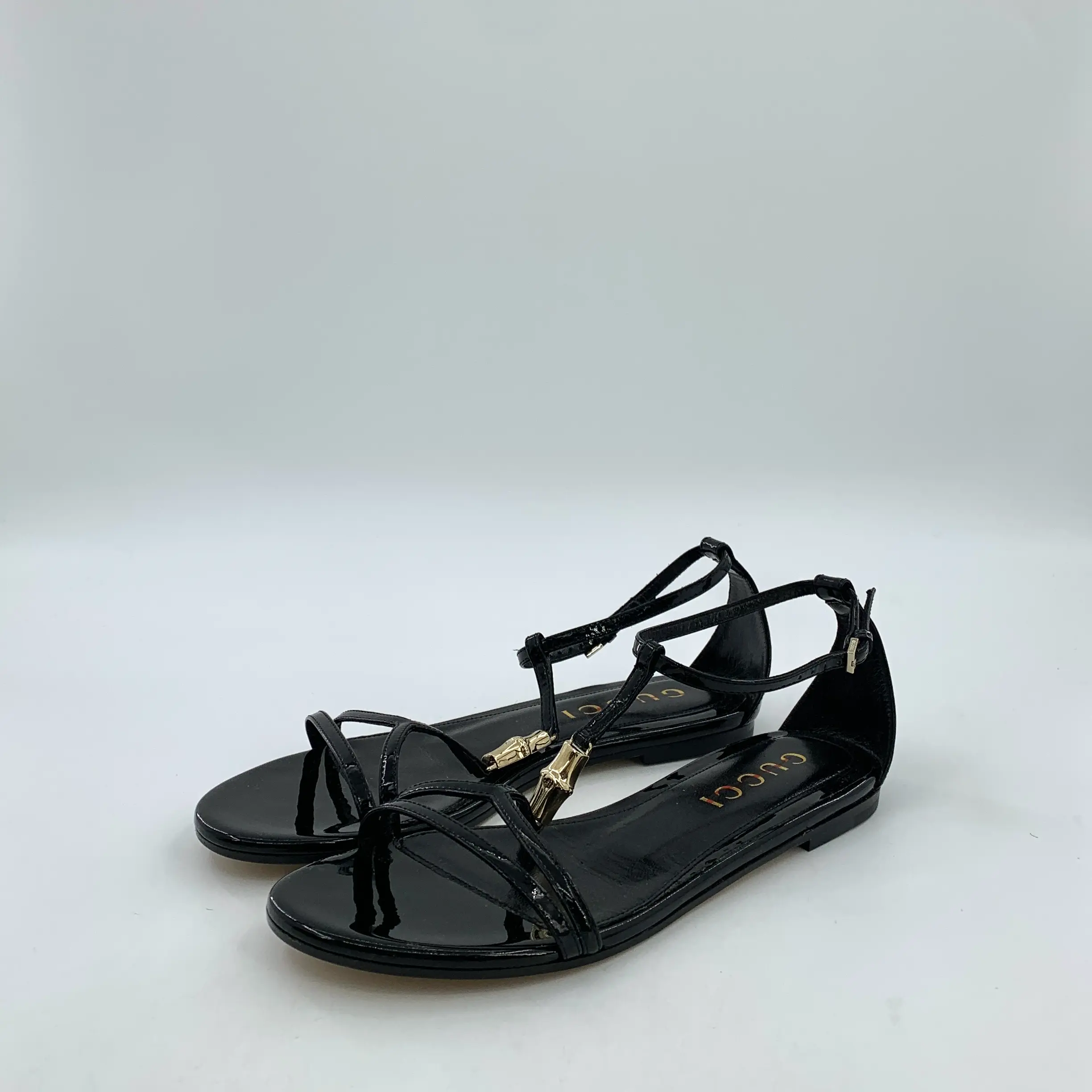 RDLT-Gucci Black Bamboo Strap Flat Sandals Size 37-H34746