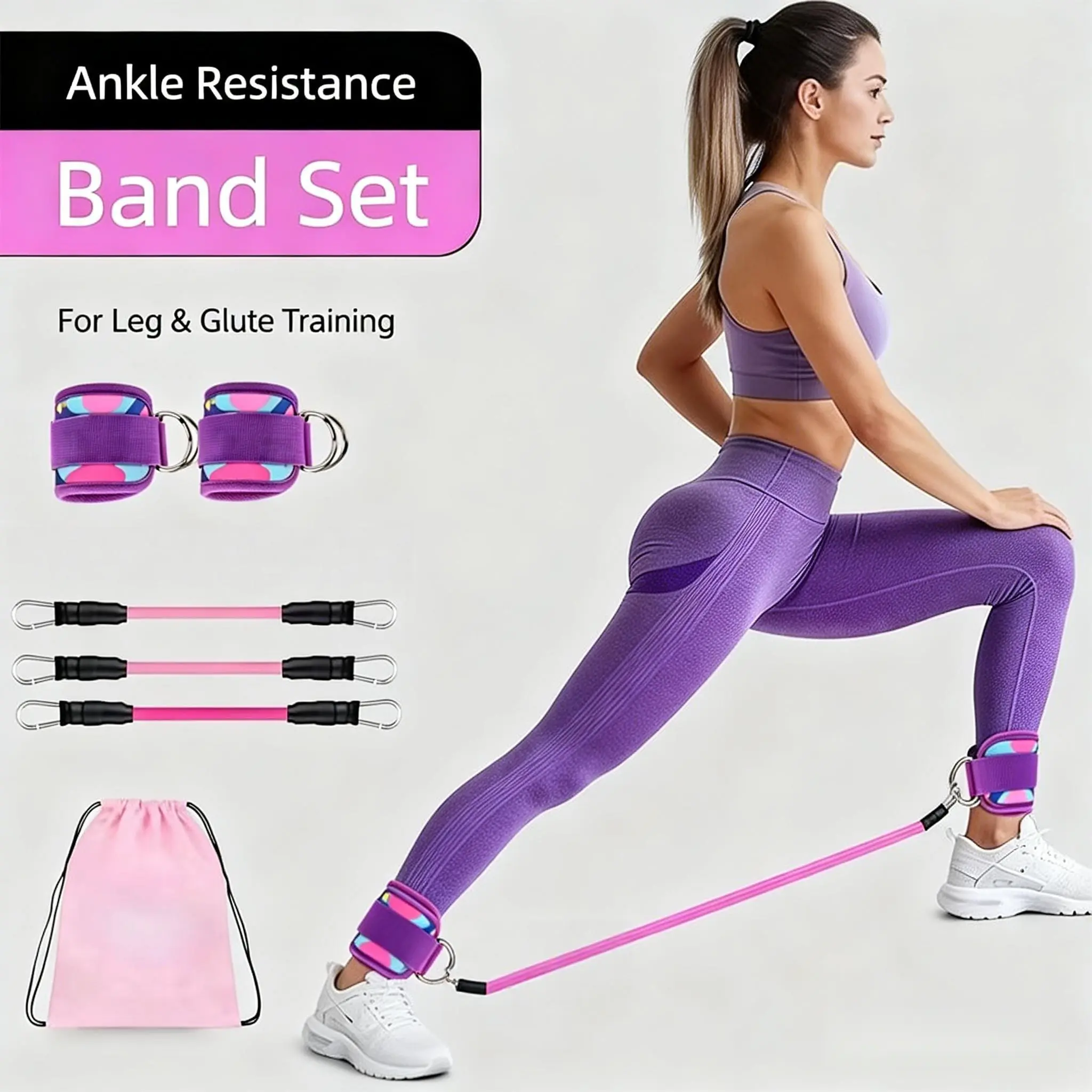 Adjustable Ankle Resistance Bands with Cuffs, 3PCS Ankle Straps Workout Bands for Legs, Glutes & Hip Training, Fitness Exercise Equipment for Kickbacks, Home Gym Workout Accessories for Women