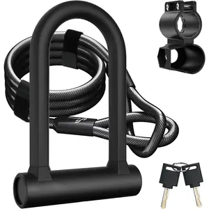 Bike Lock: Heavy Duty Anti Theft Bike U Lock with 5ft Security Steel Cable - 17mm Shackle Bicycle U-Locks with Keys & Sturdy Mounting Bracket for Road, Mountain, Electric & Folding Bike