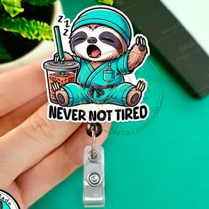Tired Sloth Retractable Badge Reel, ID Name badge holder for healthcare workers, Cute Funny badge reels