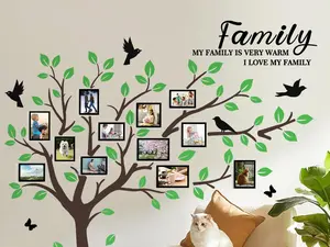 Removable Large Family Tree Wall Decal 3D Peel and Stick Tree and Birds Collage Wall Decor DIY Family Quote Wall Stickers for Kids Room Living Room Staircase Hallway Wall Stickers Murals