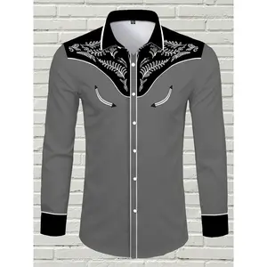 Men's Casual Printed Long Sleeve Shirt, Chic Button Up Shirt