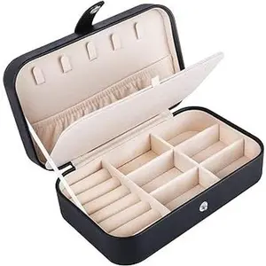 SLOZO Travel Jewelry Box,Upgraded Travel Jewelry Case,Portable Jewelry Boxes for Women,PU Leather Jewelry Box,Travel Jewelry Organizer for Necklaces,Rings,Earrings,Bracelets,Black