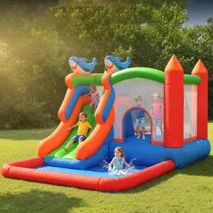 GAOMON 5-in-1 Bounce House with Slide, Obstacles, Ball Pit & Basketball Hoop, Inflatable Bouncy Castle for Kids Indoor & Outdoor Party,Christmas & Birthday Gift