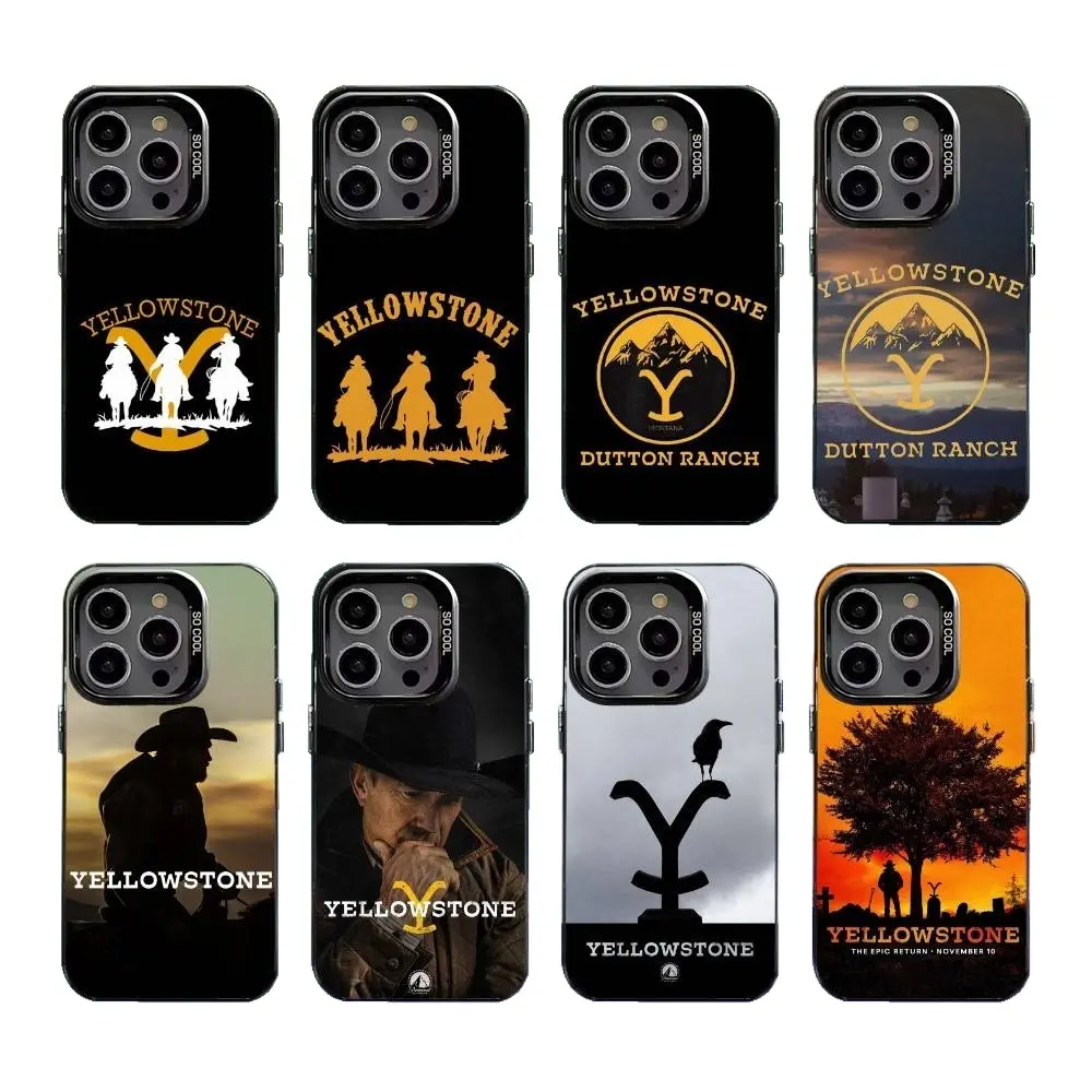 Film Y-Yellowstones Phone Cases For iPhone 17 16 15 14 13 12 11 Promax Pro Air Plus Black Matte Plated Candy Cover