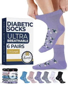 Pembrook Knit Diabetic Ankle Socks 6-Pack | Breathable Seamless Toe for Men & Women with Flower Design