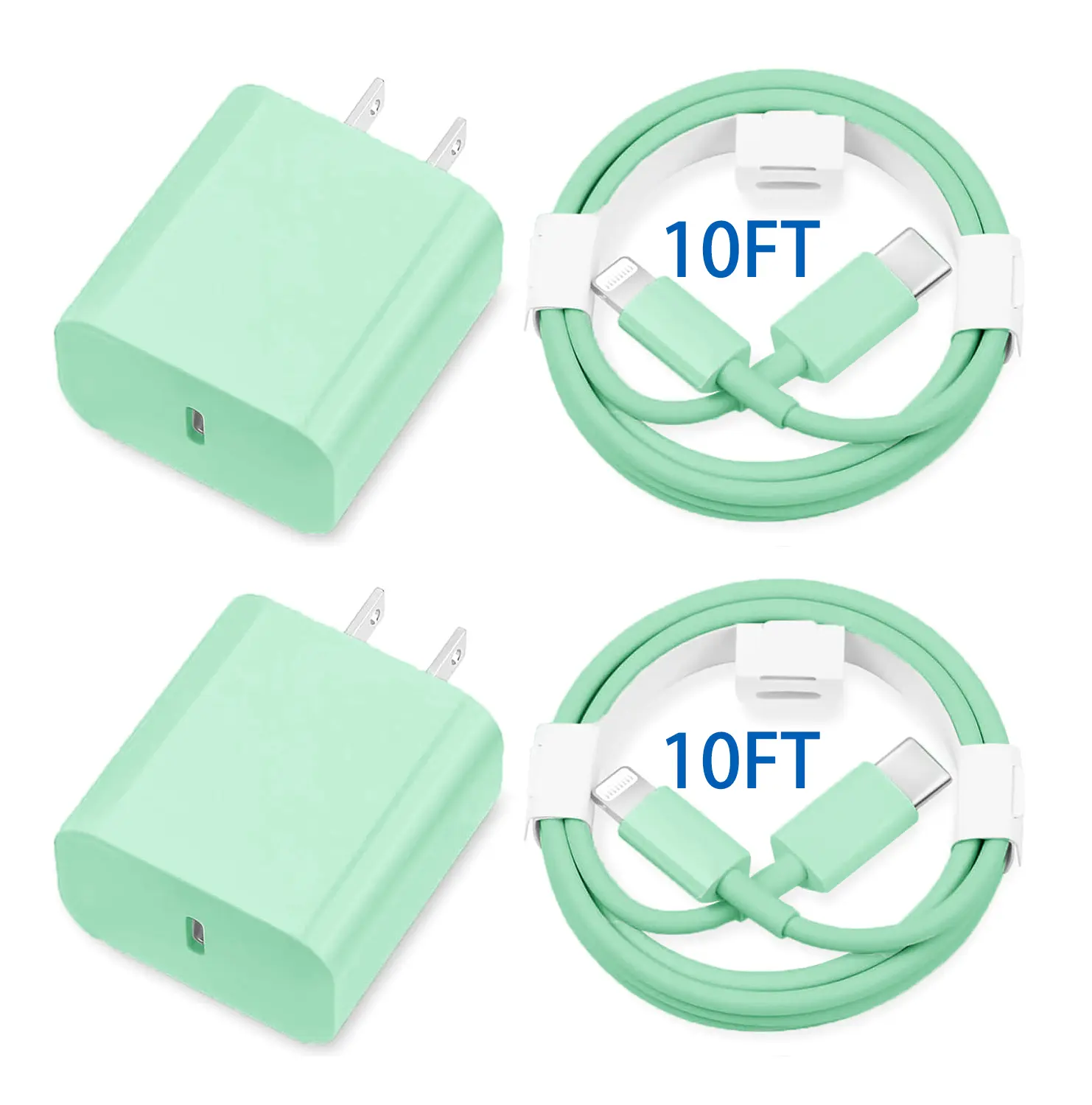 JAYUANONE iPhone Charger Fast Charging 2 Pack Green Type C Wall Charger Block with 10FT USB C to Lightning Cable for iPhone 14/13/12/11/Xs Max/XR/X, AirPods Pro, Smartphone Cellphone