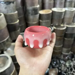 Adorable Pink Ceramic Cup with Cute Dripping Glaze Design-312