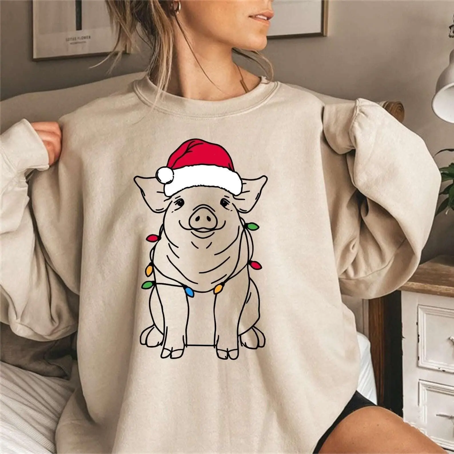 Festive Pig Christmas Sweatshirt, Santa Pig Sweater, Pig Lover Gift, Holiday Pig Sweater | Xmas Pig Sweatshirt