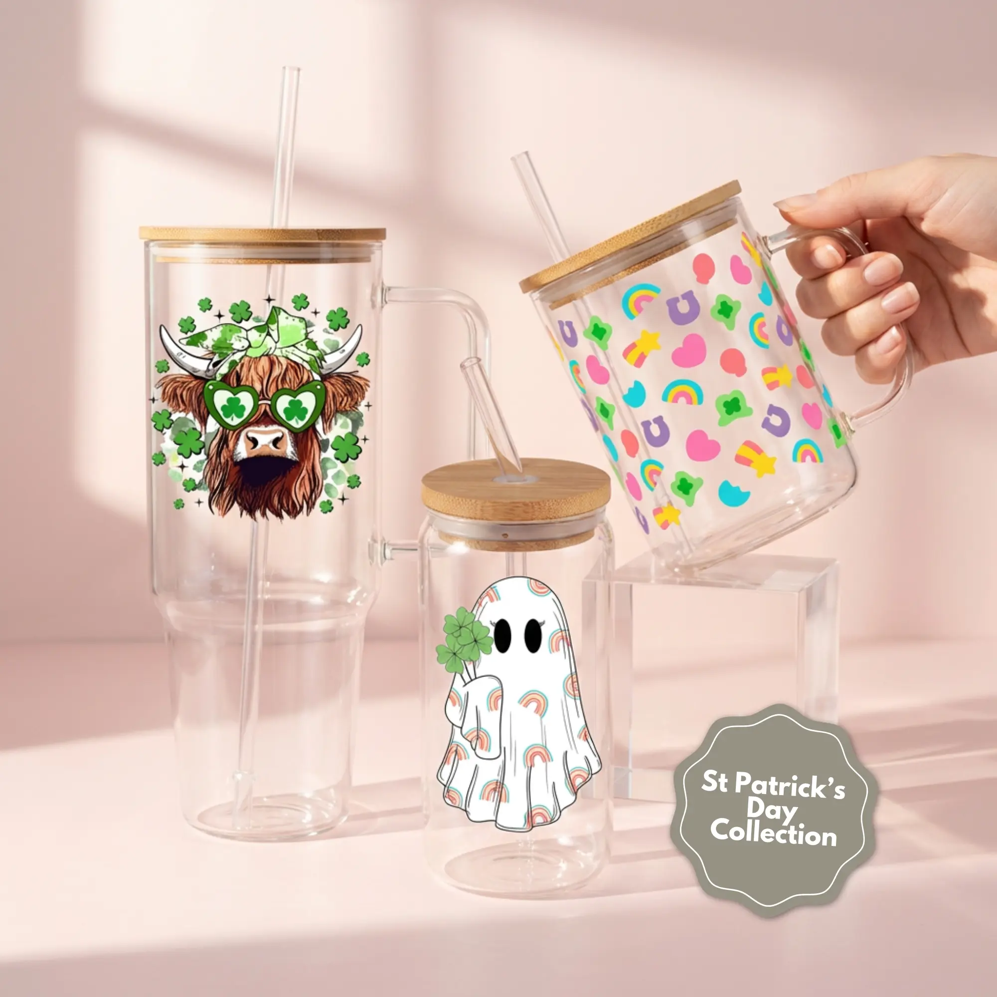 St. Patrick's Day Collection 40oz Glass Tumbler with Lid and Straw, Iced Coffee Drinkware, Gift for Her, Acrylic Tumbler, water bottle for women, iced coffee cup, Bottled, Mug