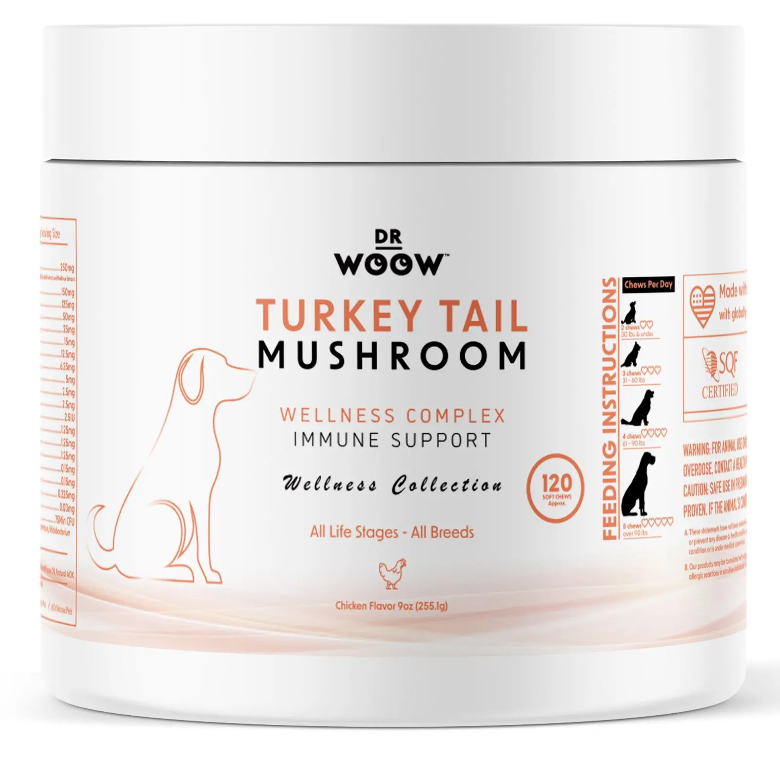 Dr Woow Turkey Tail Mushroom Supplement Chews 120 CT Daily Canine Wellness