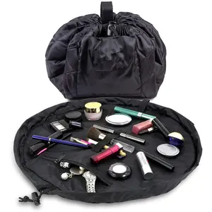 Drawstring Cosmetic & Makeup Bag Organizer - Portable Drawstring Bag w/Zipper Pocket, Makeup Loops & More - Durable, Machine Washable Toiletry Bag for Travel