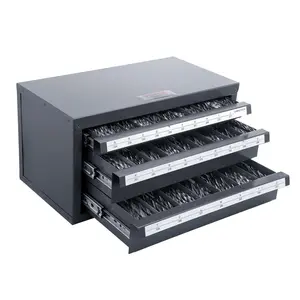 Drill Bit Dispenser Cabinet With Three Drawers For A To Z Storage, Steel Drill Bit Organizer Cabinet With Labels, Stackable Drill Bit Storage Dispenser, Heavy Duty Metal Bit Holder For Workshop And Garage