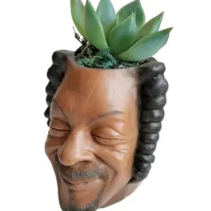 Funny Celebrity Face Whimsical Resin Planter Pot, Rapper Man Face Succulent Flower Pot, Old Man Head Planter for Easy Care Indoor Outdoor Plants