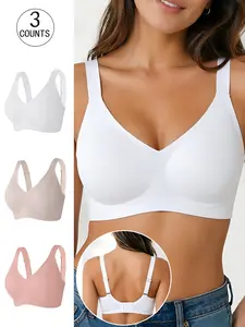 3 Pack / 5 colors, Stretchy, women's seamless jelly bra, wire-free bra, Breathable Comfy Bra, four hooks, 0XL-4XL sizes, push-up and lift, adjustable sports vest, suitable for daily wear, yoga, comfortable, breathable skin-friendly